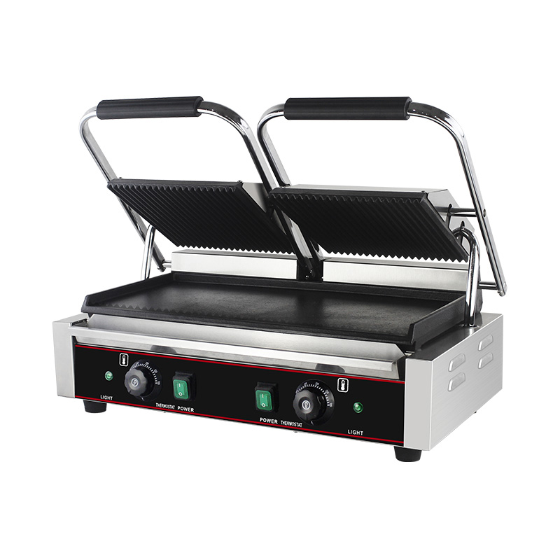 Máquina de cozinha elétrica comercial de aço inoxidável com placas duplas Panini Grill